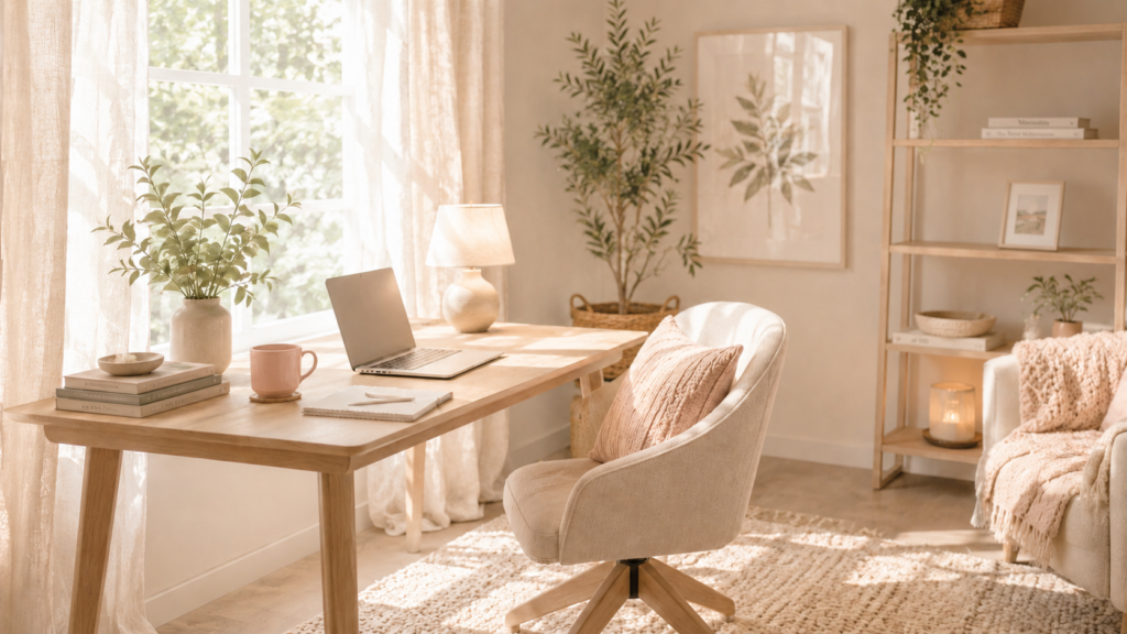 Inspiration pour aménager un espace de travail à domicile, minimaliste et baigné de lumière.