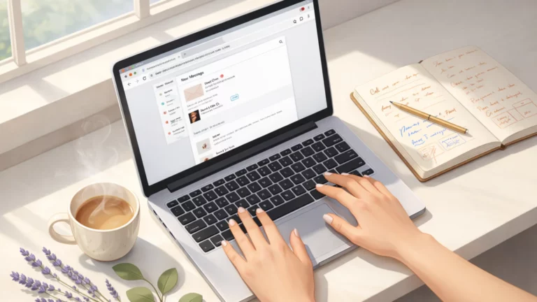Illustration d'une femme écrivant une newsletter à ses clientes.