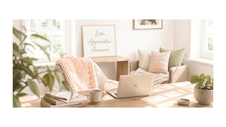 Image d'un joli espace de bureau à domicile inspirant pour la rédaction d'un post de blog.