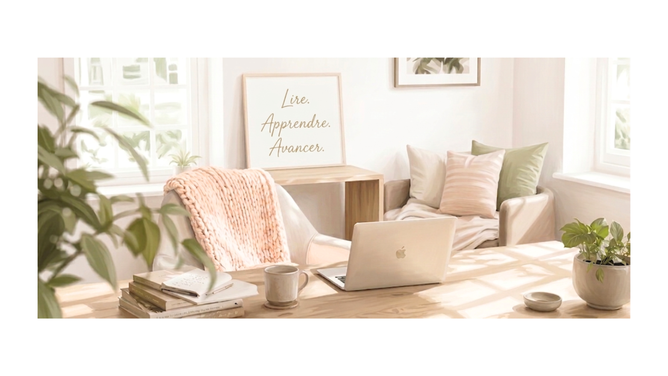 Image d'un joli espace de bureau à domicile inspirant pour la rédaction d'un post de blog.