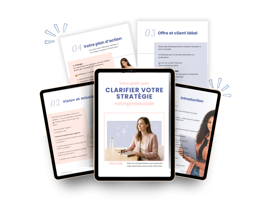 Mockup d'un guide Clarifier votre stratégie entrepreneuriale.