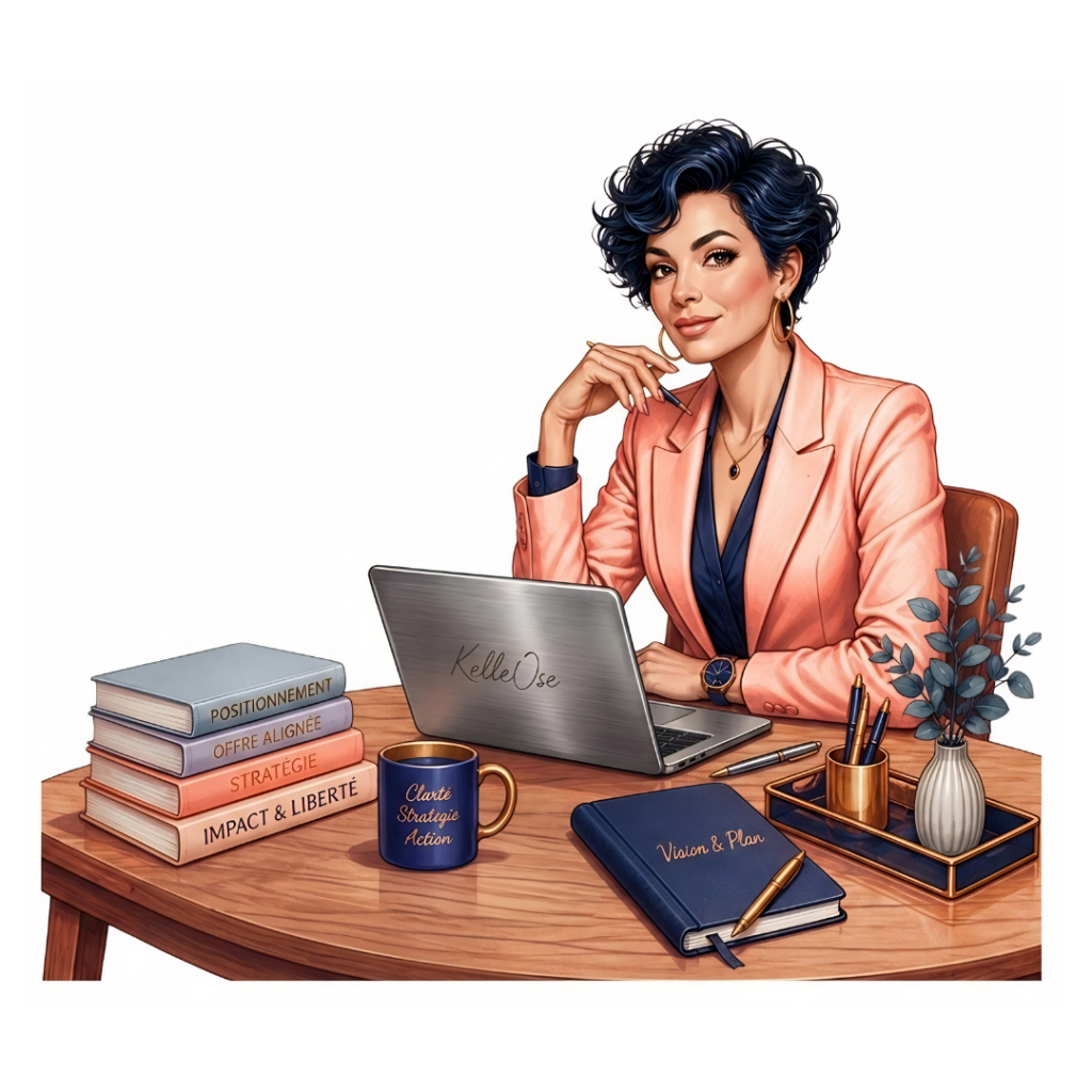 Illustration d'une femme préparant des ressources digitales.