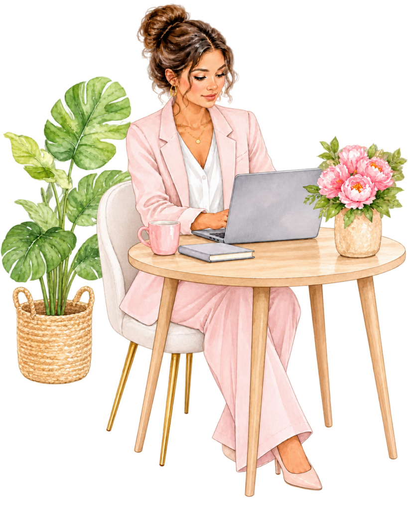 Une entrepreneure qui écrit son blog sur son ordinateur.