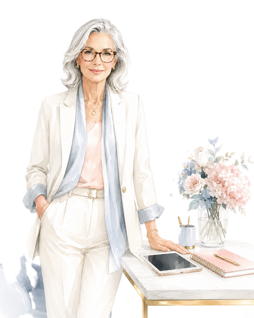 Illustration d'une femme d'affaires dans la cinquantaine.