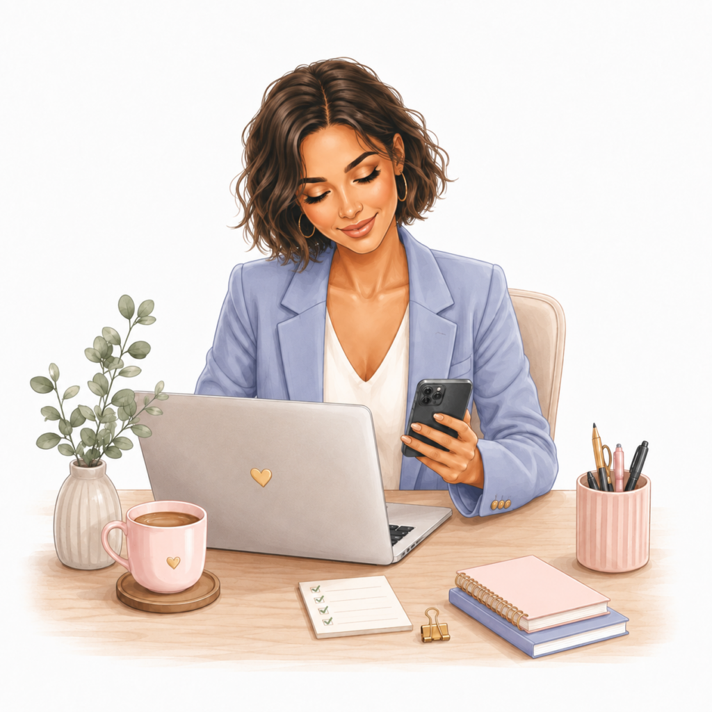 Femme assise à son bureau et se préparant à son organisation éditoriale Femme assise à son bureau et se préparant à son organisation éditoriale.
